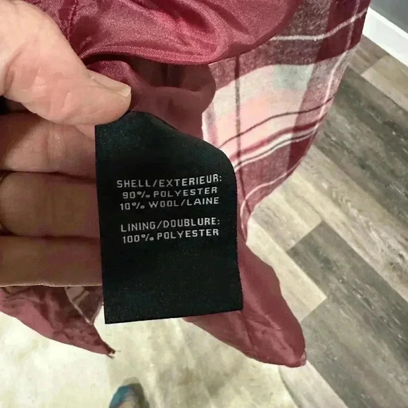 7 FOR ALL MANKIND Women Size S Pink/Red Plaid Double Breasted Peacoat Jacket - Picture 6 of 7